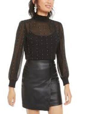Bar III Black Sheer Blouse with Metal Dots XL